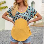 Leopard Splicing V-Neck T-Shirt for Women