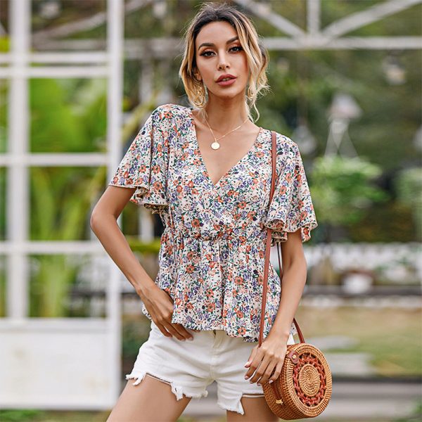 Tight Floral V-Neck Top