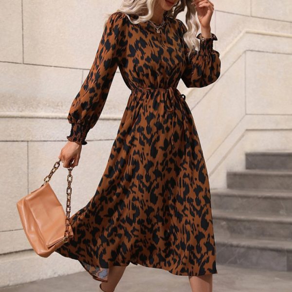 Printed Long Sleeve Round Neck Lace-Up