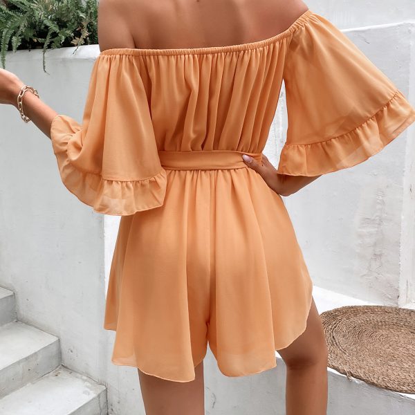 Ruffled Off-the-Shoulder Chiffon Romper