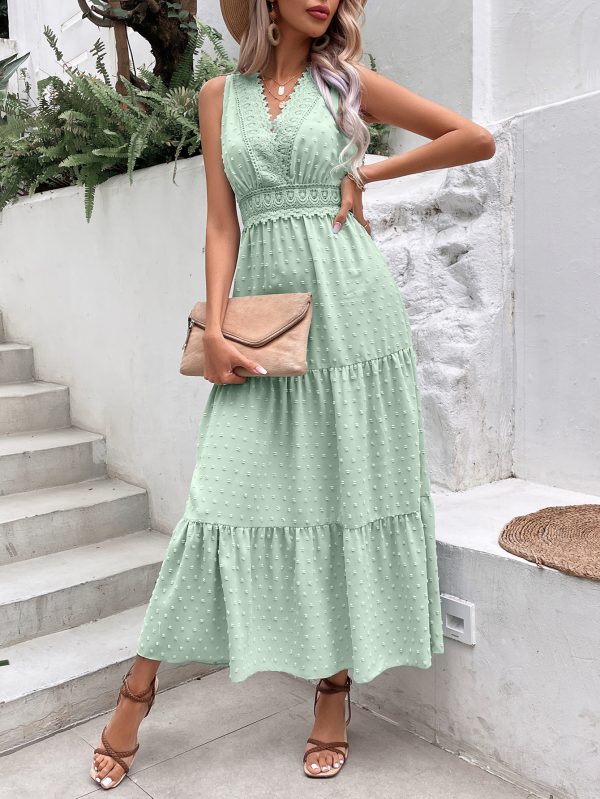 Lace V-Neck Polka Dot Sleeveless Dress