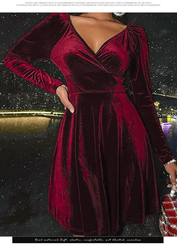 Sexy V-Neck Velvet Slim Fit Long Sleeve Dress