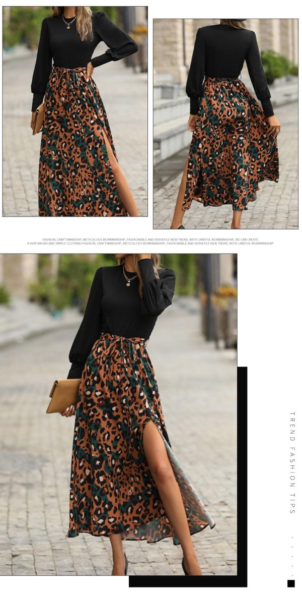 Split Printed Wrap Chest Mid-Length Dress