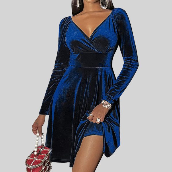 Sexy V-Neck Velvet Slim Fit Long Sleeve Dress