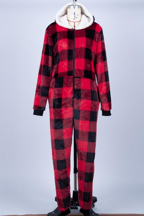 Round Neck Long Sleeve Flannel Jumpsuit for Fall