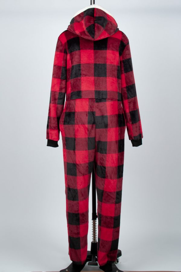 Round Neck Long Sleeve Flannel Jumpsuit for Fall