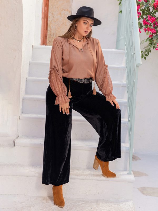 Plus Size Solid Color Casual Slim Shirt Top for Women