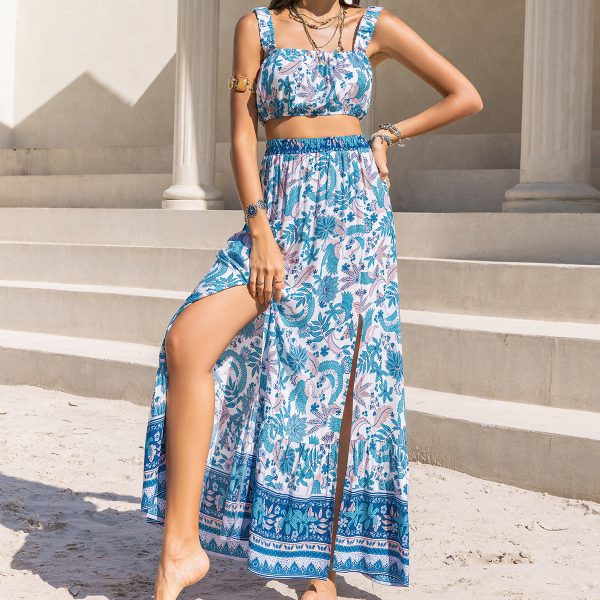 Women's Printed Strap Tube Top and Sexy Skirt Set