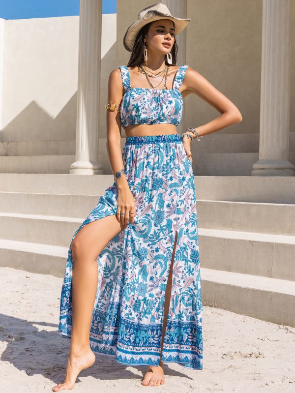 Women's Printed Strap Tube Top and Sexy Skirt Set