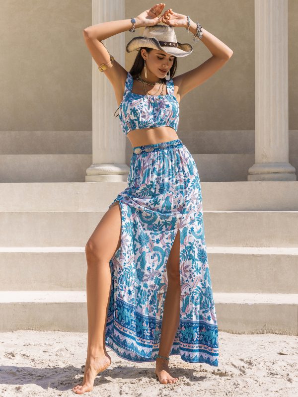 Women's Printed Strap Tube Top and Sexy Skirt Set