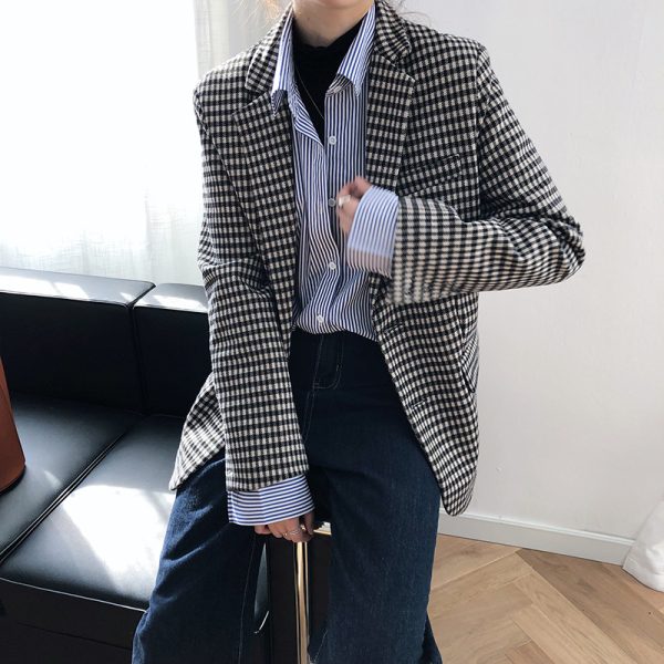 Korean Retro Plaid Blazer