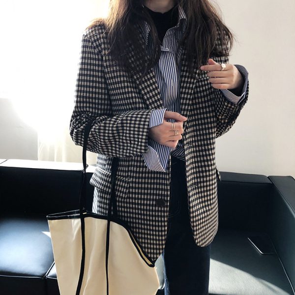 Korean Retro Plaid Blazer