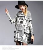 Loose Pullover Newspaper Print Mid-Length Knitwear