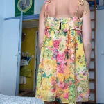 Early Spring Color Matching Floral Tie Neck Strap Dress Wooden Ear Dress photo review