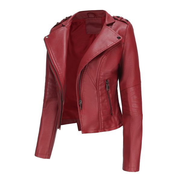 Slim-Fit Collared Leather Jacket for Spring/Autumn