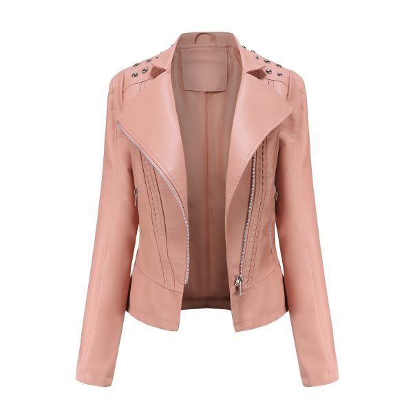 Rivet-Adorned Leather Jacket for Women