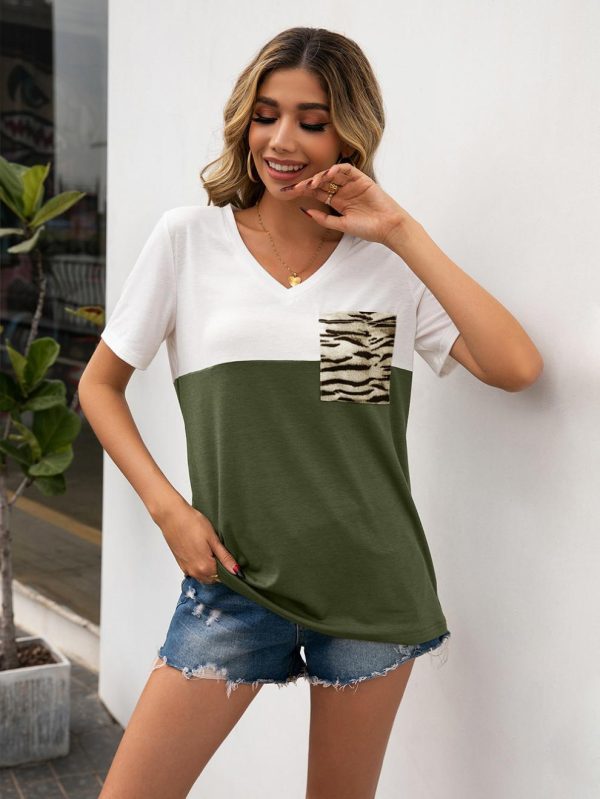 Casual V-Neck Leopard Print Short Sleeve T-Shirt for Women