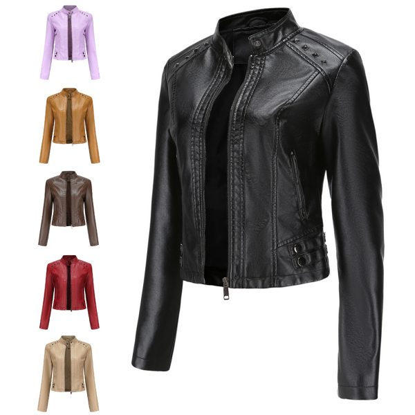 New Rivets Leather Short Jacket for Women