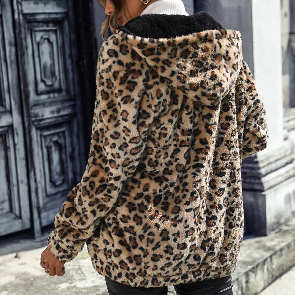 Leopard Print Hooded Plush Jacket