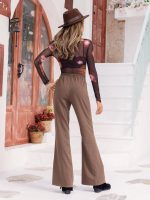 Chic Sophistication: Slim Fit Waist Girdle Brown Ladies Flared Pants"