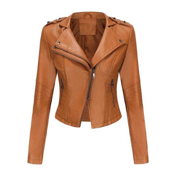 Slim-Fit Collared Leather Jacket for Spring/Autumn