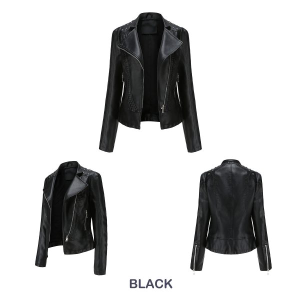 Rivet-Adorned Leather Jacket for Women