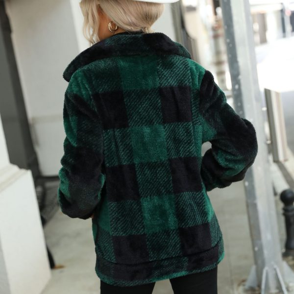 Plaid Midi Plush Zippered Jacket