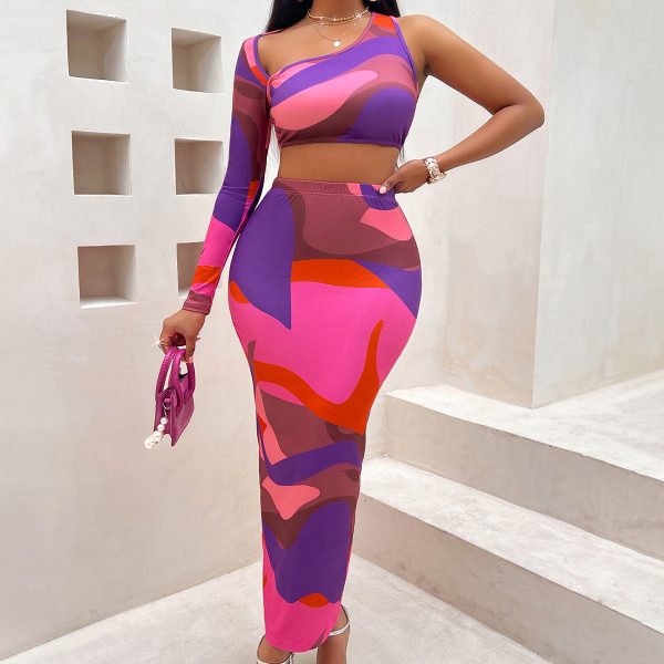 Print Asymmetric One Shoulder Suit