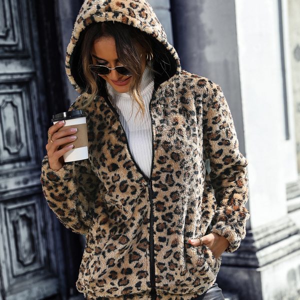 Leopard Print Hooded Plush Jacket