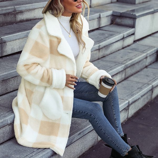 Plaid Loose Long Plush Casual Jacket