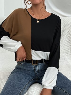 Casual Multicolor Long Sleeve T-Shirt with Round Neck