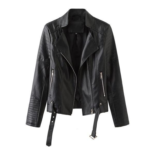 Belted Hipster Leather Jacket for Spring/Autumn