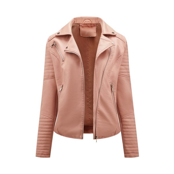 Slim-Fit Collared Leather Jacket for Spring/Autumn