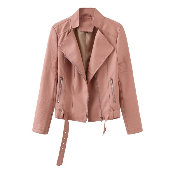 Belted Hipster Leather Jacket for Spring/Autumn