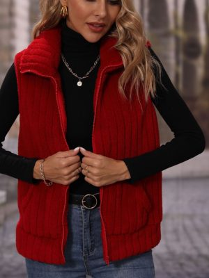 Striped Sleeveless Plush Jacket