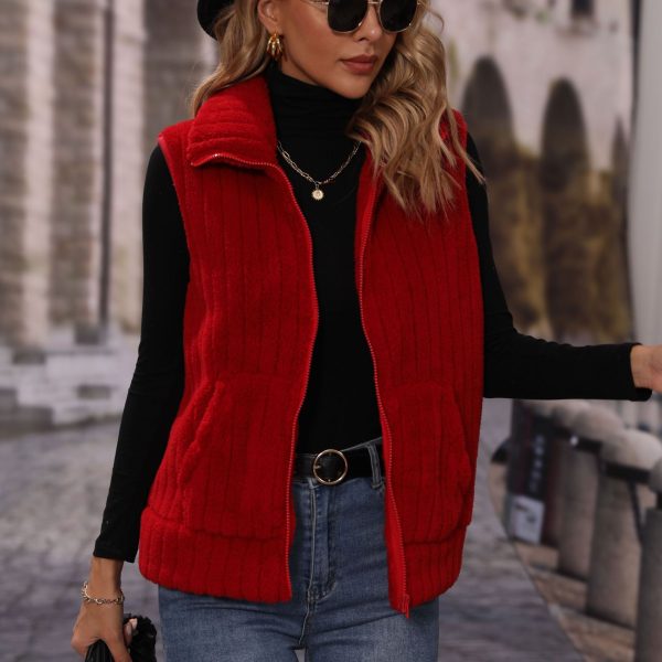 Striped Sleeveless Plush Jacket