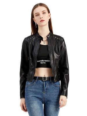 New Rivets Leather Short Jacket for Women