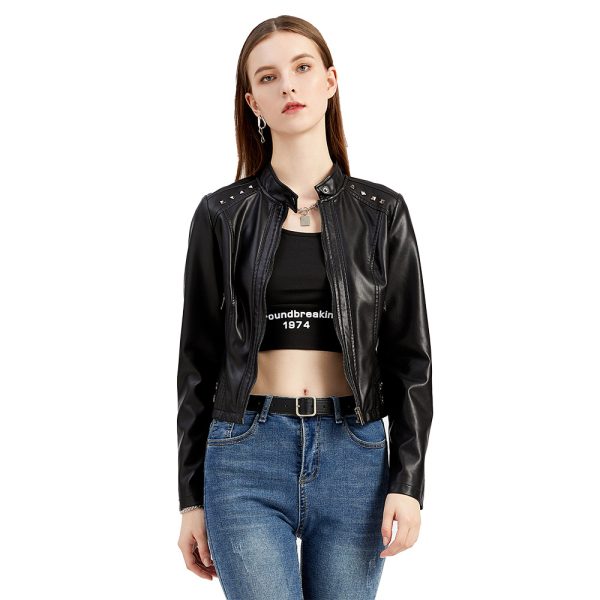 New Rivets Leather Short Jacket for Women