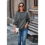 Smiley Sweatshirt with Round Neck and Drop Shoulder for Autumn/Winter