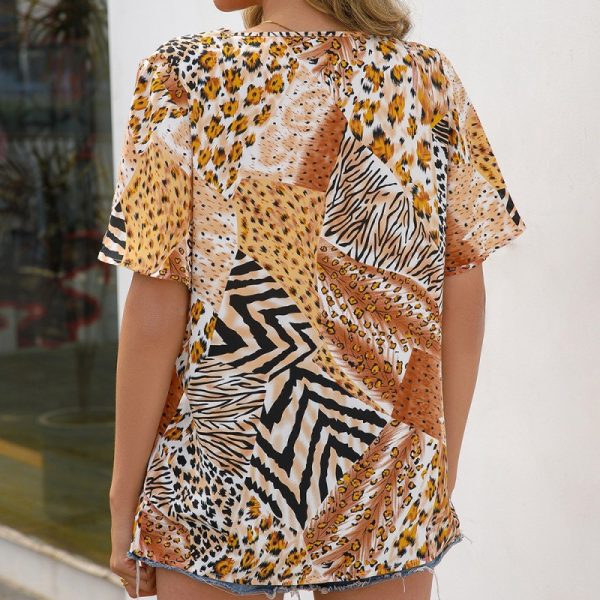 Leopard Print V-neck Short-Sleeved T-shirt