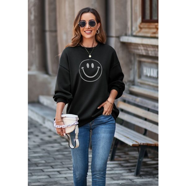 Smiley Sweatshirt with Round Neck and Drop Shoulder for Autumn/Winter