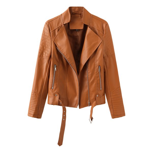 Belted Hipster Leather Jacket for Spring/Autumn