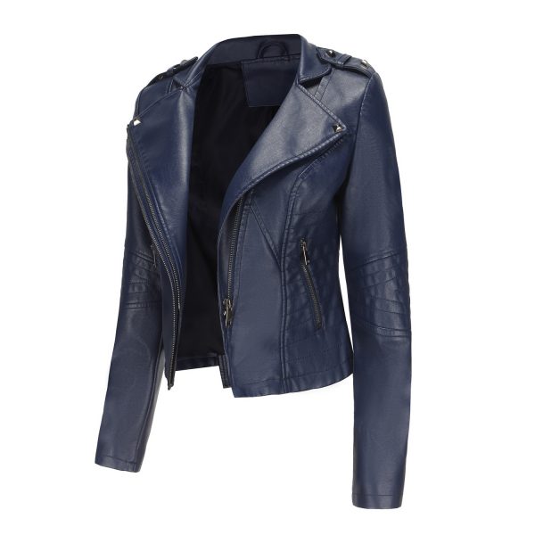 Slim-Fit Collared Leather Jacket for Spring/Autumn