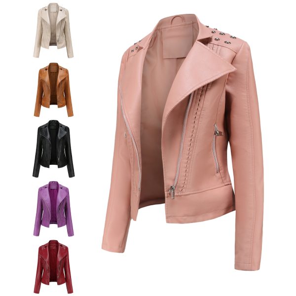 Rivet-Adorned Leather Jacket for Women