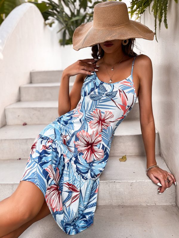 Backless Printed Sundress with Spaghetti Straps