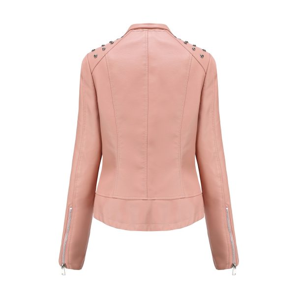 Rivet-Adorned Leather Jacket for Women