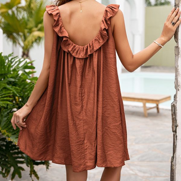 Summer Loose Solid Color Stringy Dress for Women