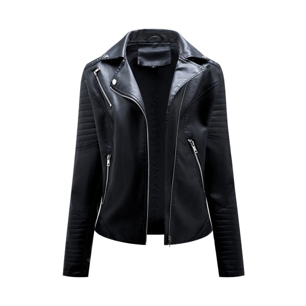 Slim-Fit Collared Leather Jacket for Spring/Autumn