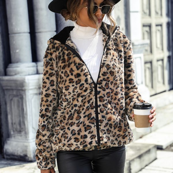 Leopard Print Hooded Plush Jacket