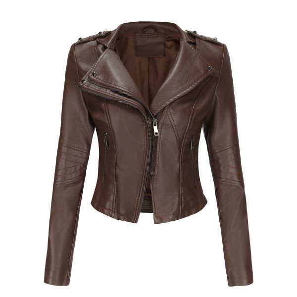 Slim-Fit Collared Leather Jacket for Spring/Autumn